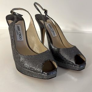 Jimmy Choo ‘Clue’ Glitter Slingback Platform Open-Toe Pump US Size Women’s 9.5